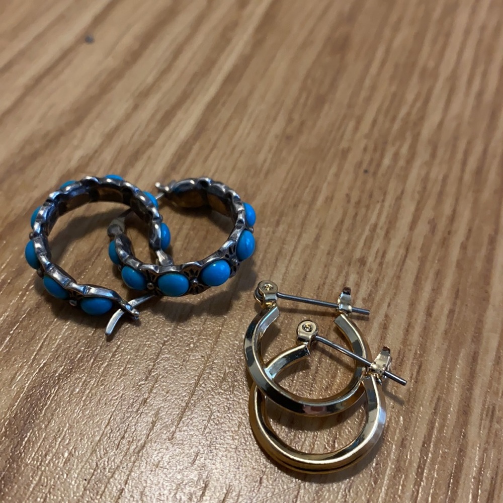 Silver & Turquoise earings + Gold hoops